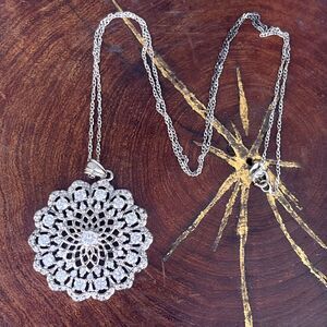 Sterling Silver Cubic Zirconia Starburst Necklace Sparkly Jewelry